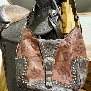 American West Brown and Dark Brown Leather Shoulder Bag